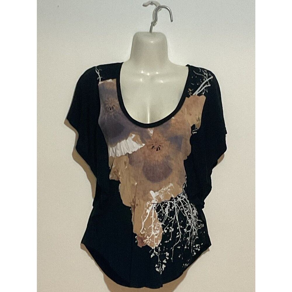 Free People Women's Top Knit Viscose Black Floral/Butterfly Pullover Size S